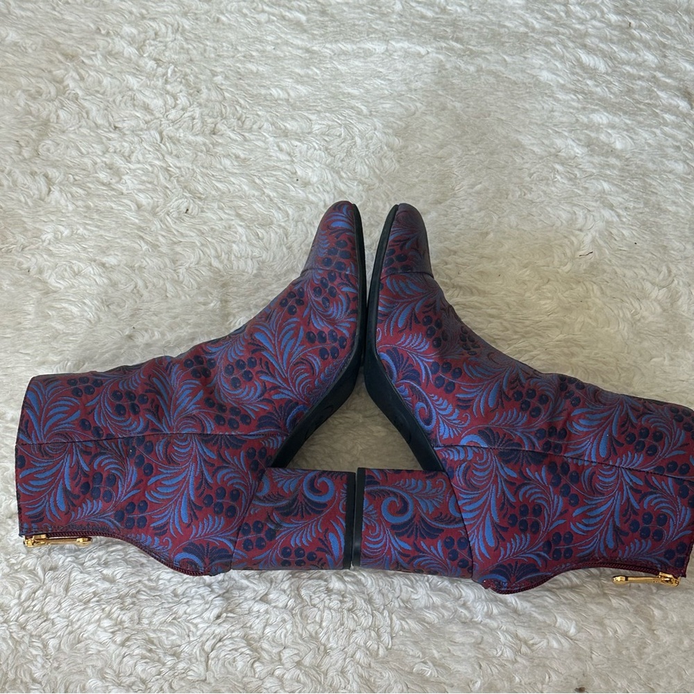 1901 Chunky Floral Brocade Patterned Ankle Boots - Red and Blue 7.5 - Picture 3 of 10